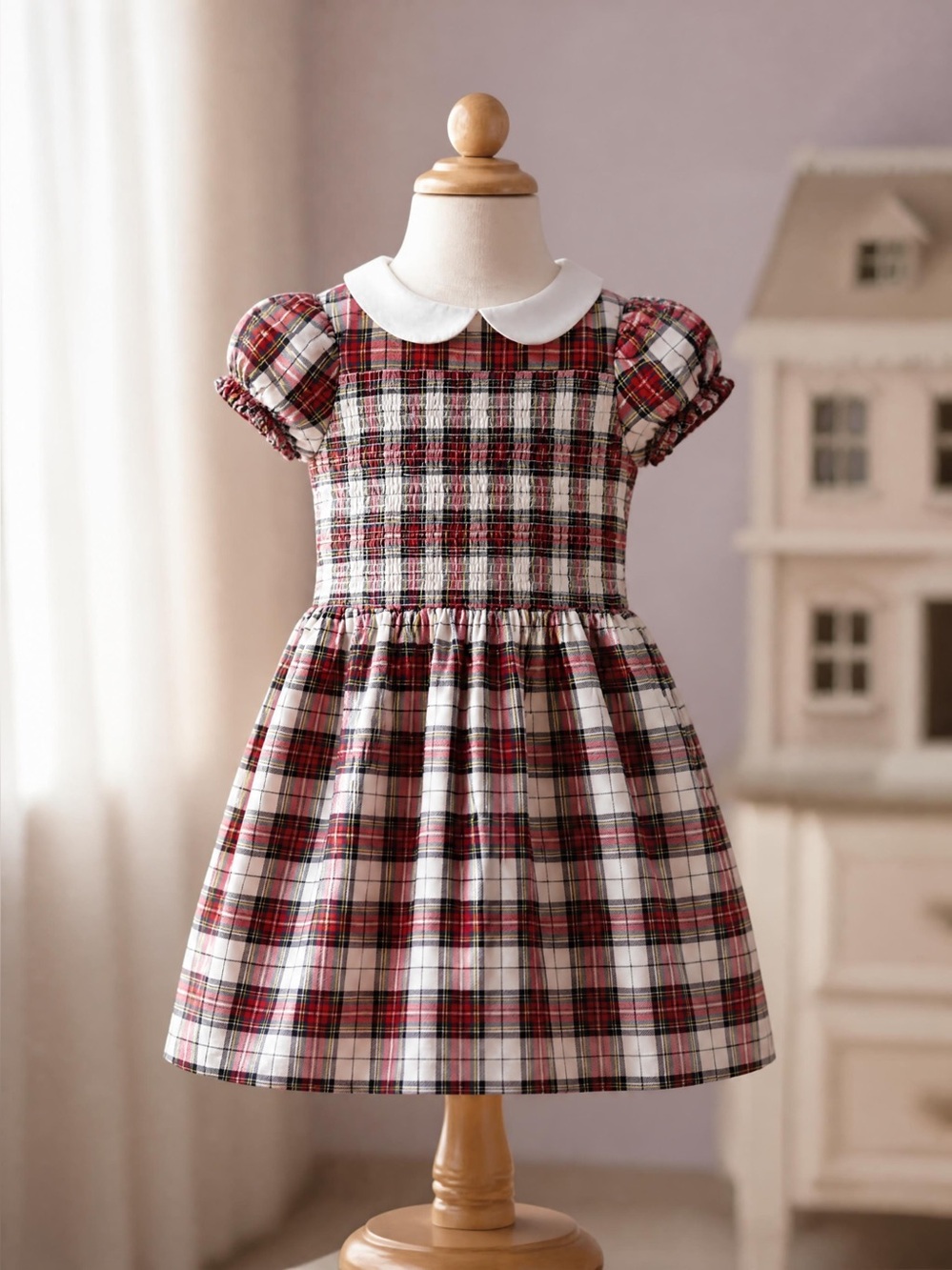 Janie and Jack Red and White Plaid Peter Pan Collar Dress